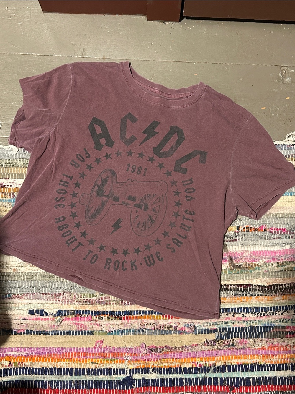 AC/DC Plum Graphic Crop Tee with Black Logo